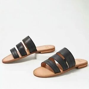 Frye & Co. Evie 3 Band Slide Leather Sandals Black Size 6.5